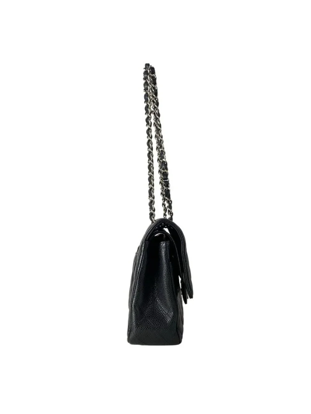 Chanel Shoulder Bag Double Flap Quilted Black Chain Silver
